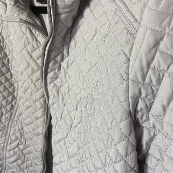 Weatherproof Light Gray Quilted Hooded Jacket L | Zip Front Warm Outerwear - Picture 4 of 13